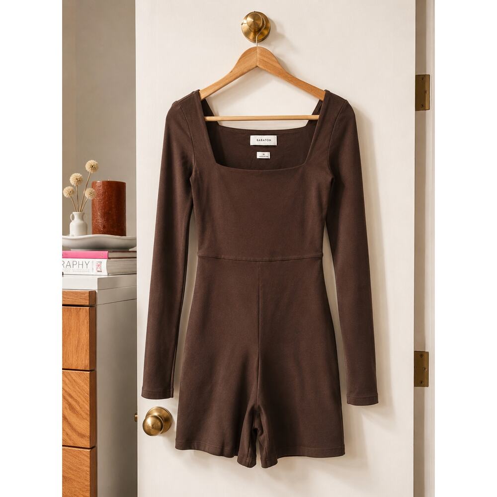 Babaton Sculpt Knit Long Sleeve Romper Espresso Brown ✨